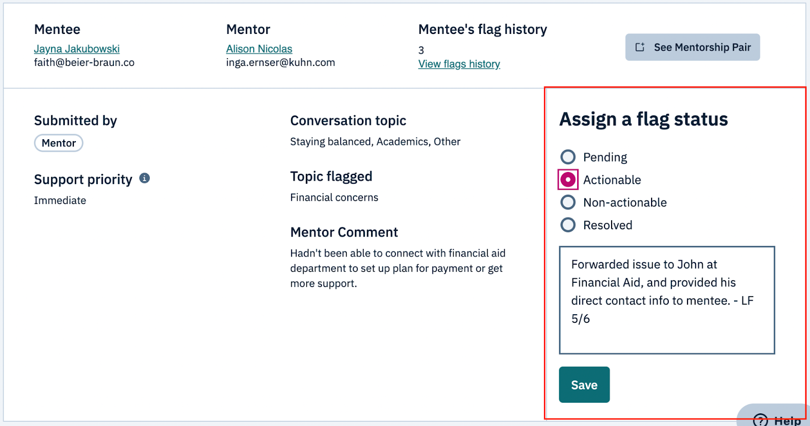 Partner Dashboard: Flags Page – Mentor Collective